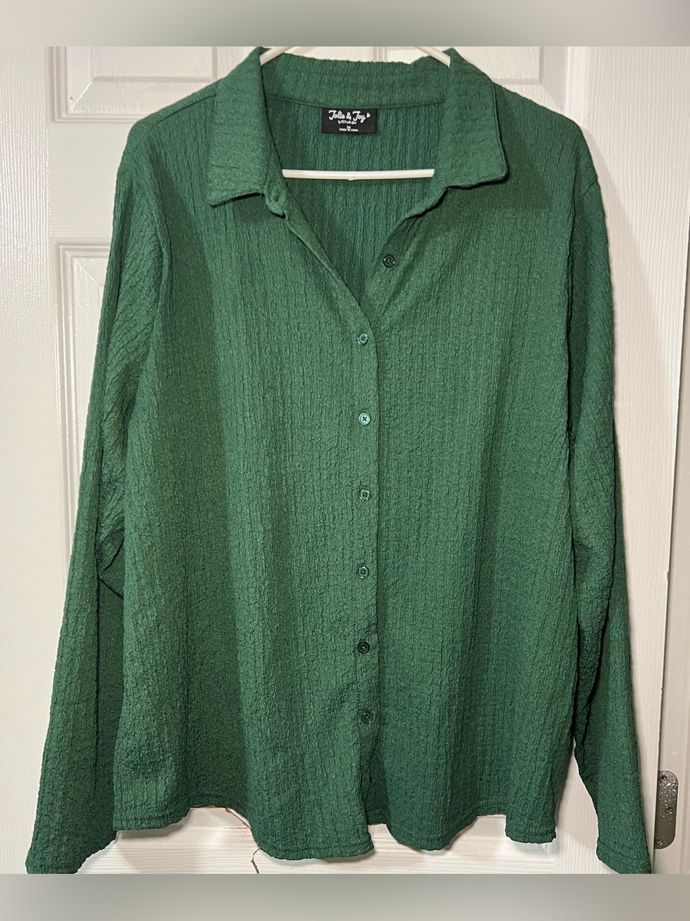 Button-Up Textured Long-Sleeve Shirt - Green
